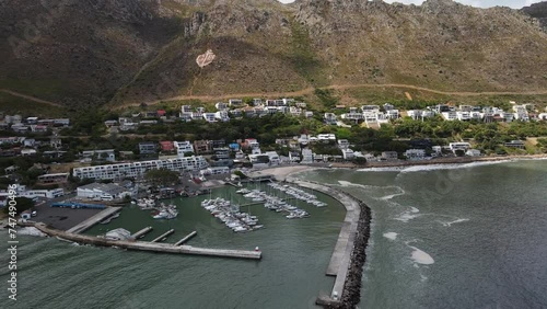 Top view flight along the South Africa Gordon Bay coast line