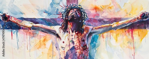 Crucifixion. Good Friday. Watercolor christian banner.