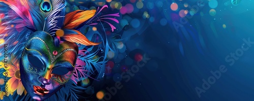 Dark blue background with vibrant Brazilian carnival banner template © Coosh448