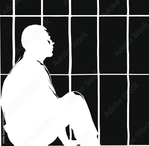Silhouette prisoner in jail black color only full body