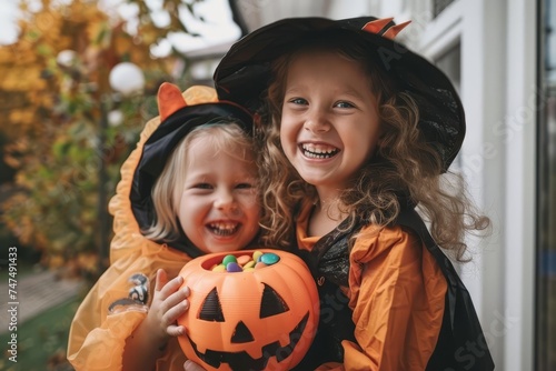 Children in costumes collecting candies Embracing the joy of halloween