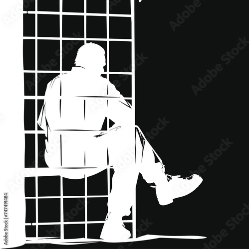 Silhouette prisoner in jail black color only full body