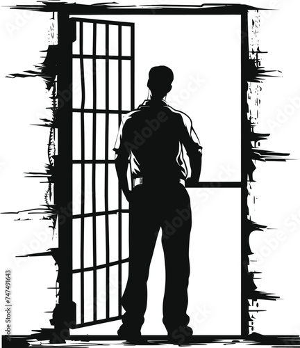 Silhouette prisoner in jail black color only full body