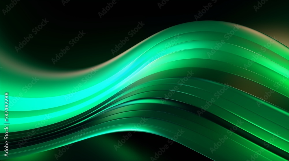 Green glowing waves abstract background design. Decorative horizontal banner. Digital artwork raster bitmap illustration. AI artwork. Green glowing waves abstract background design. Decorative horizontal banner. Digital artwork raster bitmap illustration. AI artwork.
