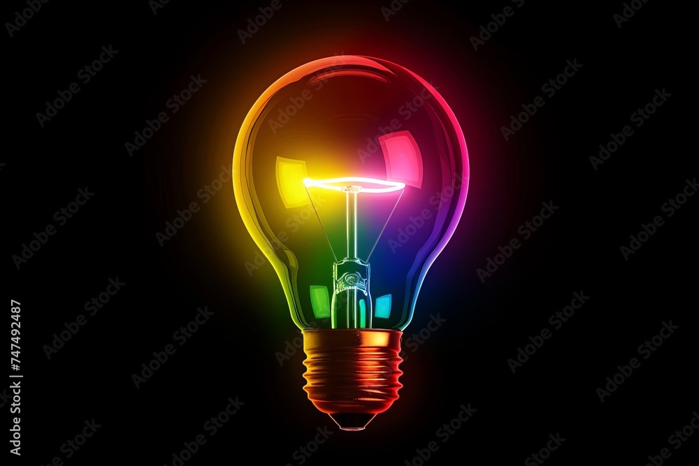 Conceptual bright idea with a colorful glowing light bulb Representing creativity Innovation And inspiration Conceptual bright idea with a colorful glowing light bulb Representing creativity Innovation And inspiration
