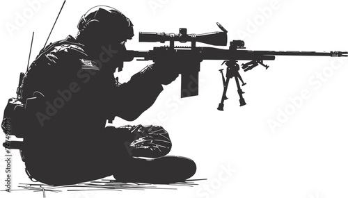 Silhouette sniper aiming at target black color only