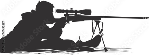Silhouette sniper aiming at target black color only