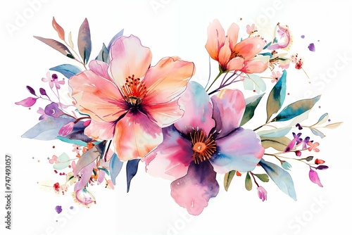 Artistic watercolor illustration showcasing a delicate array of flowers with soft pastel tones and fluid brush strokes
