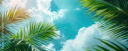 Palm Sunday concept  green palm tree leaves on natural sky