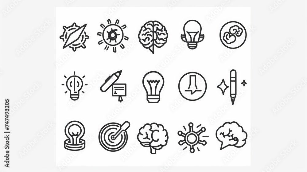 Simple Set of Creativity Related Vector Line Icons. Contains such Icons as Inspiration, Idea, Brain and more. Editable Stroke. 48x48 Pixel Perfect.