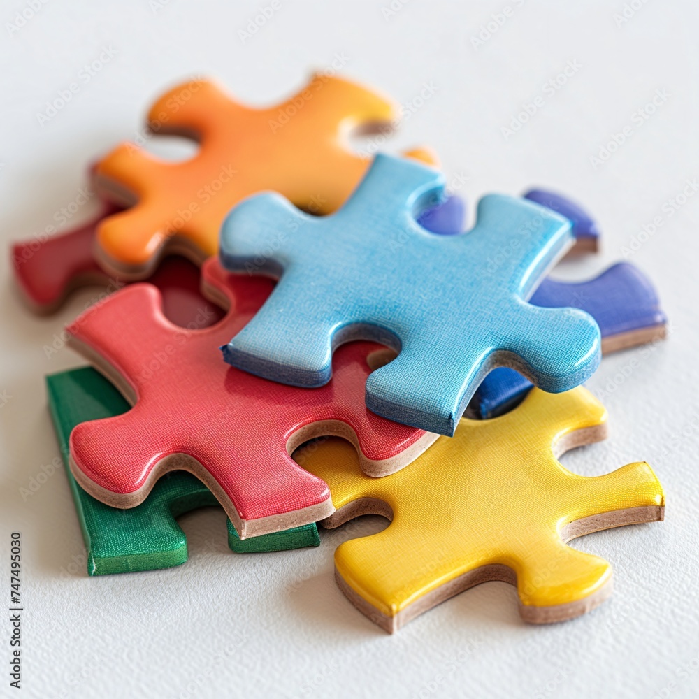 Fototapeta premium Unity in Diversity: Colorful Puzzle Pieces Interlocking