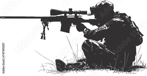 Silhouette sniper aiming at target black color only