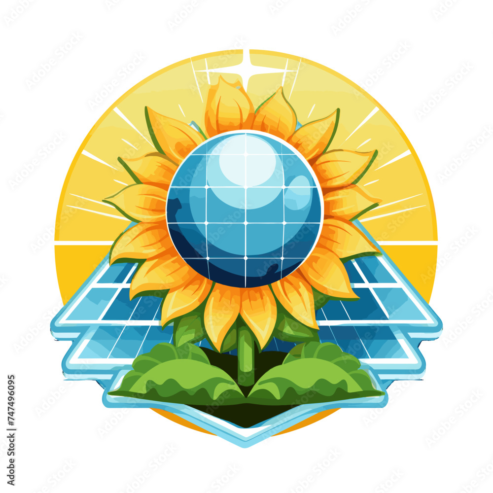 Solarpanel mit Sonnenblume Vektor isoliert transparent hintergrund
