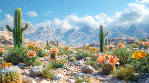 the background of desert plants, deserts and cactuses, in the style of 8k 3d, slide film, miniaturecore, photo-realistic hyperbole, pixelated, ahmed morsi, wimmelbilder photo