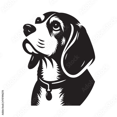 Vintage Retro Styled Vector Beagle Dog Silhouette Black and White - illustration 