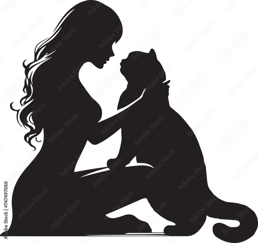 silhouette of a  girl with cat vector illustration