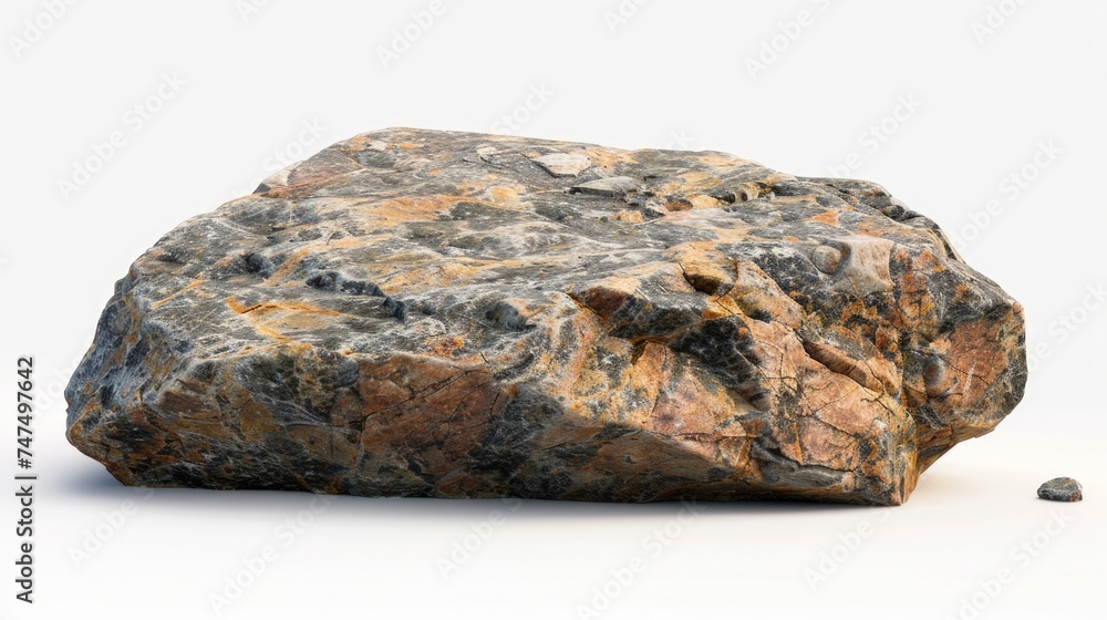 A large rock resting on a white surface. Suitable for various design projects A large rock resting on a white surface. Suitable for various design projects