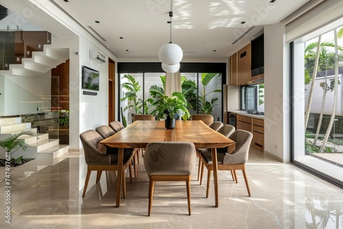 Minimalist dining room design Modern furniture and spacious layout with ample natural light