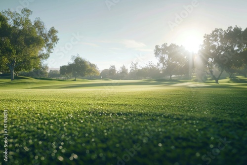 A scenic green golf course with trees in the background. Ideal for sports and outdoor recreation concepts © Fotograf