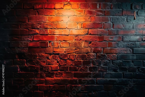 Neon-lit old brick wall Creating a mysterious and edgy atmosphere in an urban setting