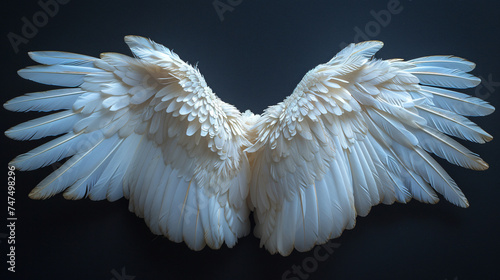 Angel wings isolated on the black background, fantasy feather wings for fashion design, cosplay and dress up  photo