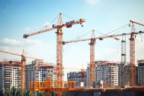 Group of construction cranes in a city. Suitable for construction industry concepts