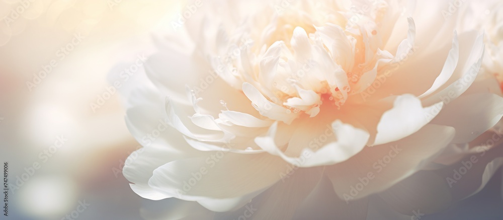 Beautiful soft white peony flower with smooth bokeh sun light background. Beautiful soft white peony flower with smooth bokeh sun light background.