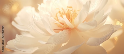 Beautiful soft white peony flower with smooth bokeh sun light background. © Alpa