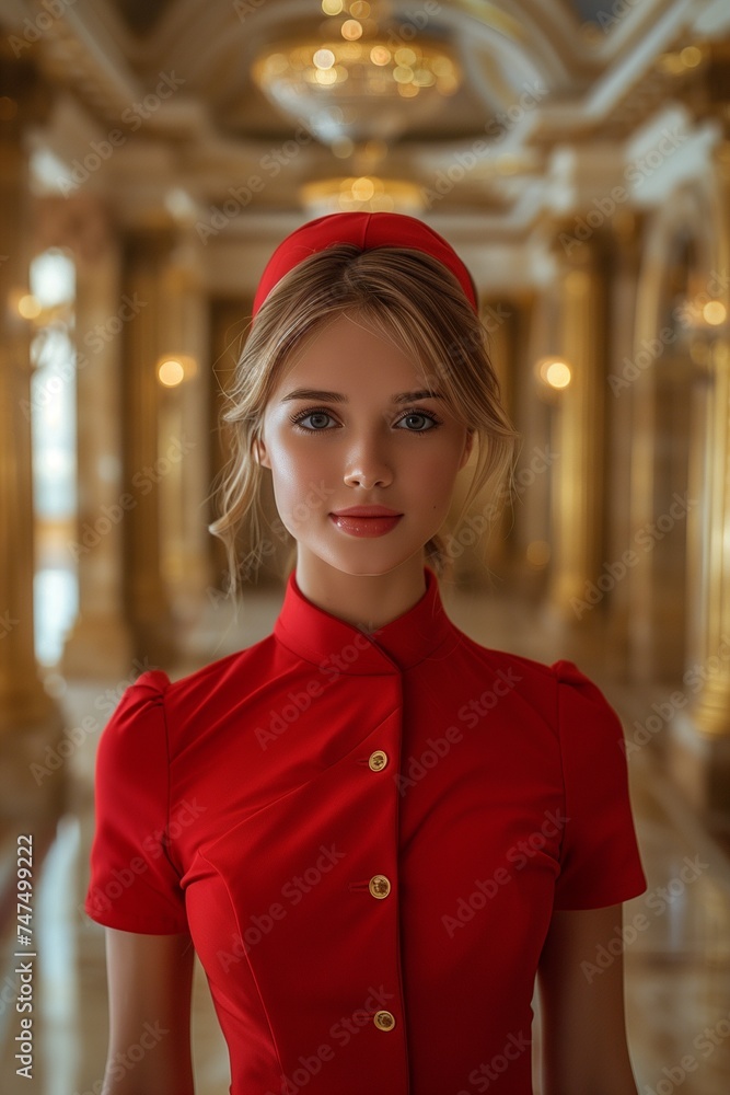 Fototapeta premium Beautiful Young Woman Dressed as Cleaning Lady in Luxurious Setting