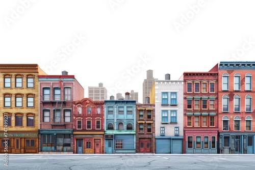Urban cityscape with vibrant row of buildings. Suitable for real estate or travel concepts
