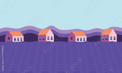 Lavender field, abstract banner, advertising, postcard. Vector illustration.
