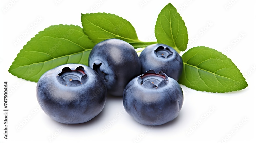 Fresh blueberries with bluberry leaves isolated on white background. Top vew Fresh blueberries with bluberry leaves isolated on white background. Top vew