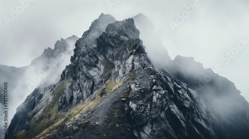 A majestic mountain shrouded in mist, suitable for nature themes