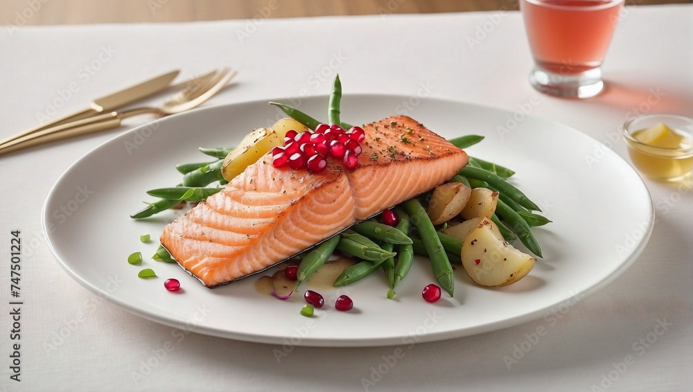 White Plate With Salmon and Green Beans White Plate With Salmon and Green Beans