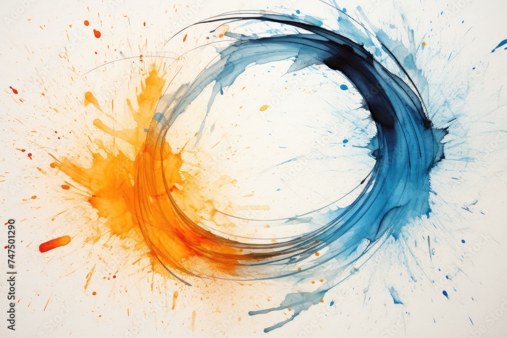 Abstract painting with vibrant orange and blue circles, perfect for modern art projects Abstract painting with vibrant orange and blue circles, perfect for modern art projects