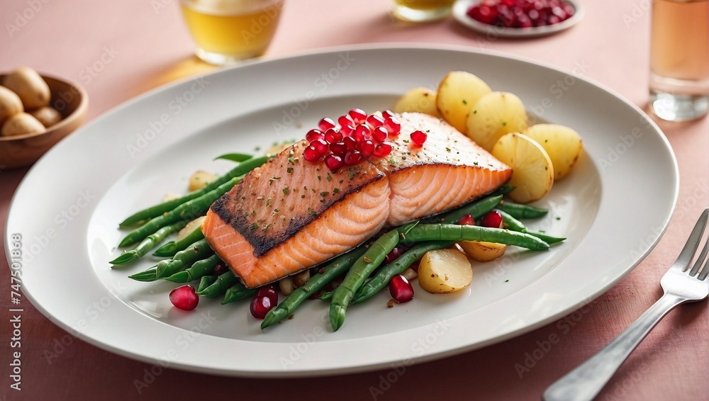White Plate With Salmon and Green Beans White Plate With Salmon and Green Beans