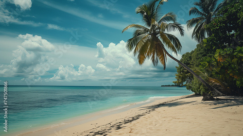 tropical beach at exotic island with palm trees © Aitch