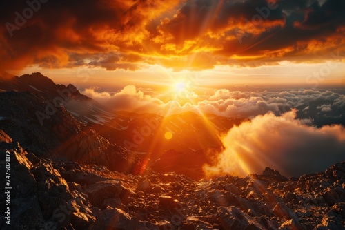 Scenic sunset view over mountain clouds, perfect for travel websites