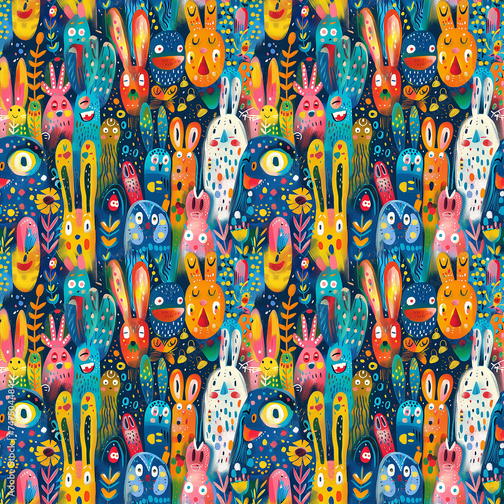 Vibrant Easter Bunnies and Eggs Pattern