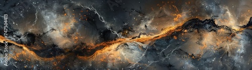 marble black iron waves smoke fire, in the style of interstellar nebulae, photo-realistic landscapes, dark gold