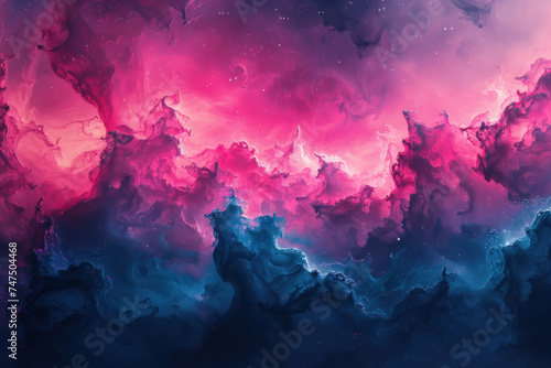 Vibrant Astral Nebula Impressionism, Digital art painting of an astral nebula in vibrant pink and turquoise, impressionist style. photo