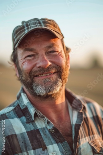 A man with a beard wearing a hat and plaid shirt. Suitable for various projects