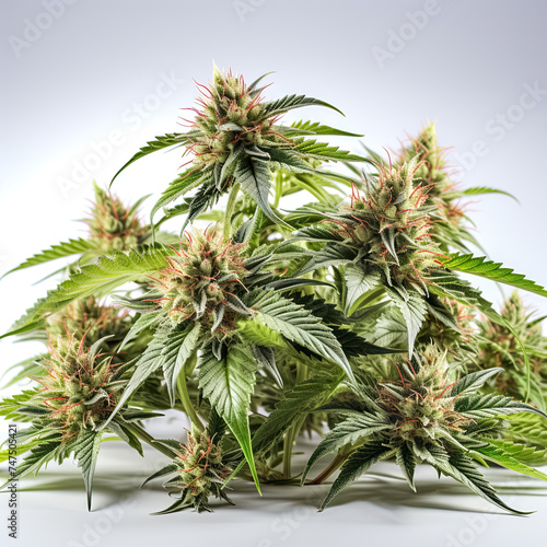 Hanfpflanze, Cannabis, freigestellt vor neutralem Hintergrund, Generative AI © pwmotion