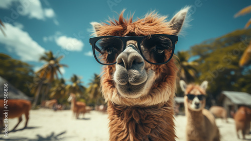 Funny alpaca in sunglasses