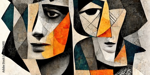 Generative AI, Faces collage abstract black and white background, wallpaper illustration, dramatic mood photo