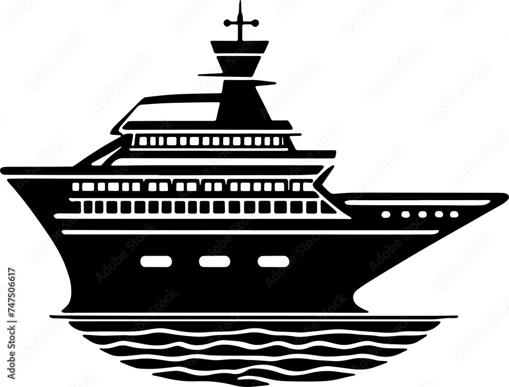 Big Ship or fishing boat or cruise ship icon on the sea isolated on white background Big Ship or fishing boat or cruise ship icon on the sea isolated on white background