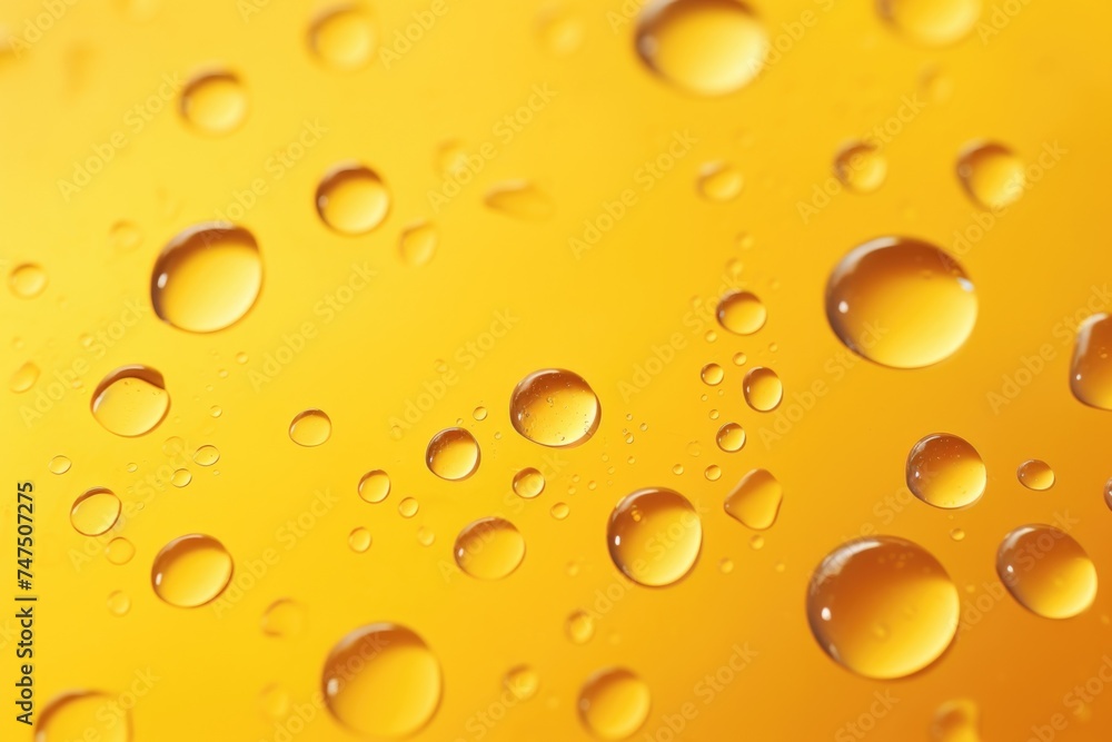 Close up of water droplets on yellow surface, suitable for various design projects