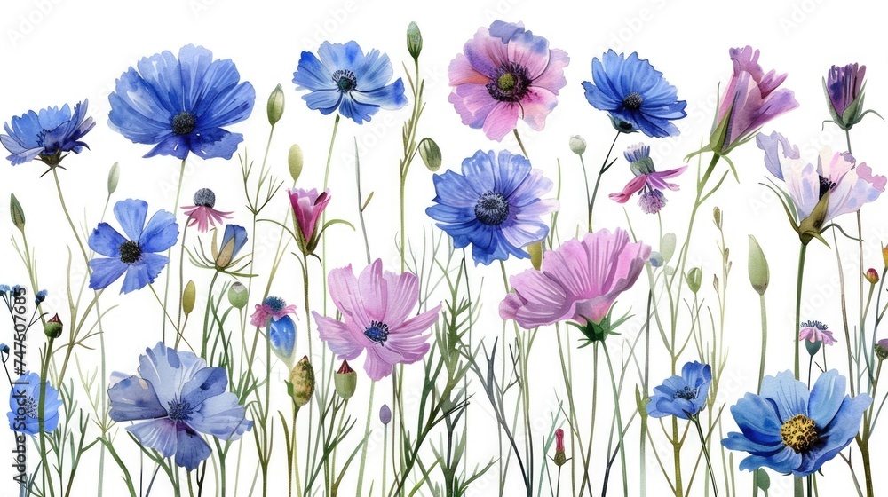 Colorful flowers on white background, suitable for various designs