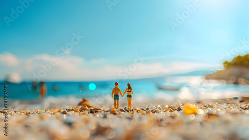 miniature couples on the beach. concept of Travel and relaxing in holiday summer.
