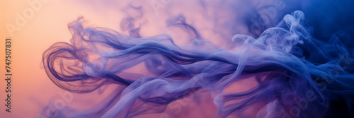 Photograph capturing the ethereal beauty of smoke tendrils in hues of amethyst and cobalt against a backdrop of coral blush.